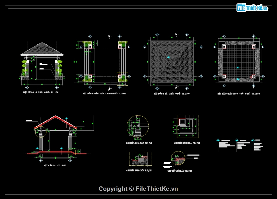 bản vẽ chòi nghỉ mát,chòi nghỉ mát,kích thước 5x5m,file cad chòi nghỉ 5.1x5.1m,thiết kế chòi nghỉ